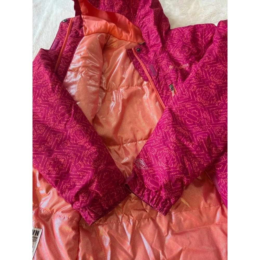 Columbia Omni-Heat OutGrown Pink Geometric Hooded Winter Puffer Jacket Girls L